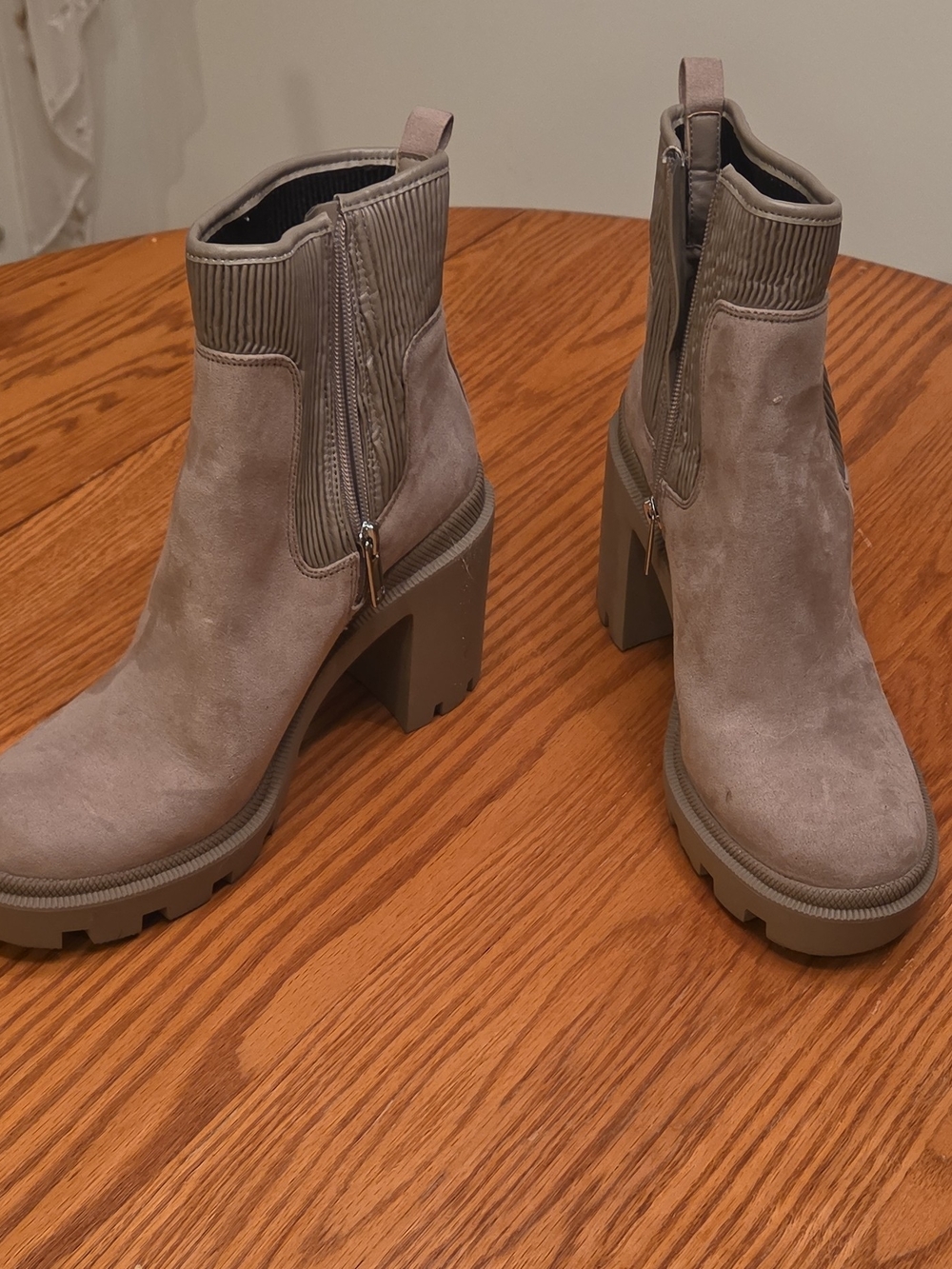 Jennifer Lopez Taupe Suede Chunky Heel Ankle Boots